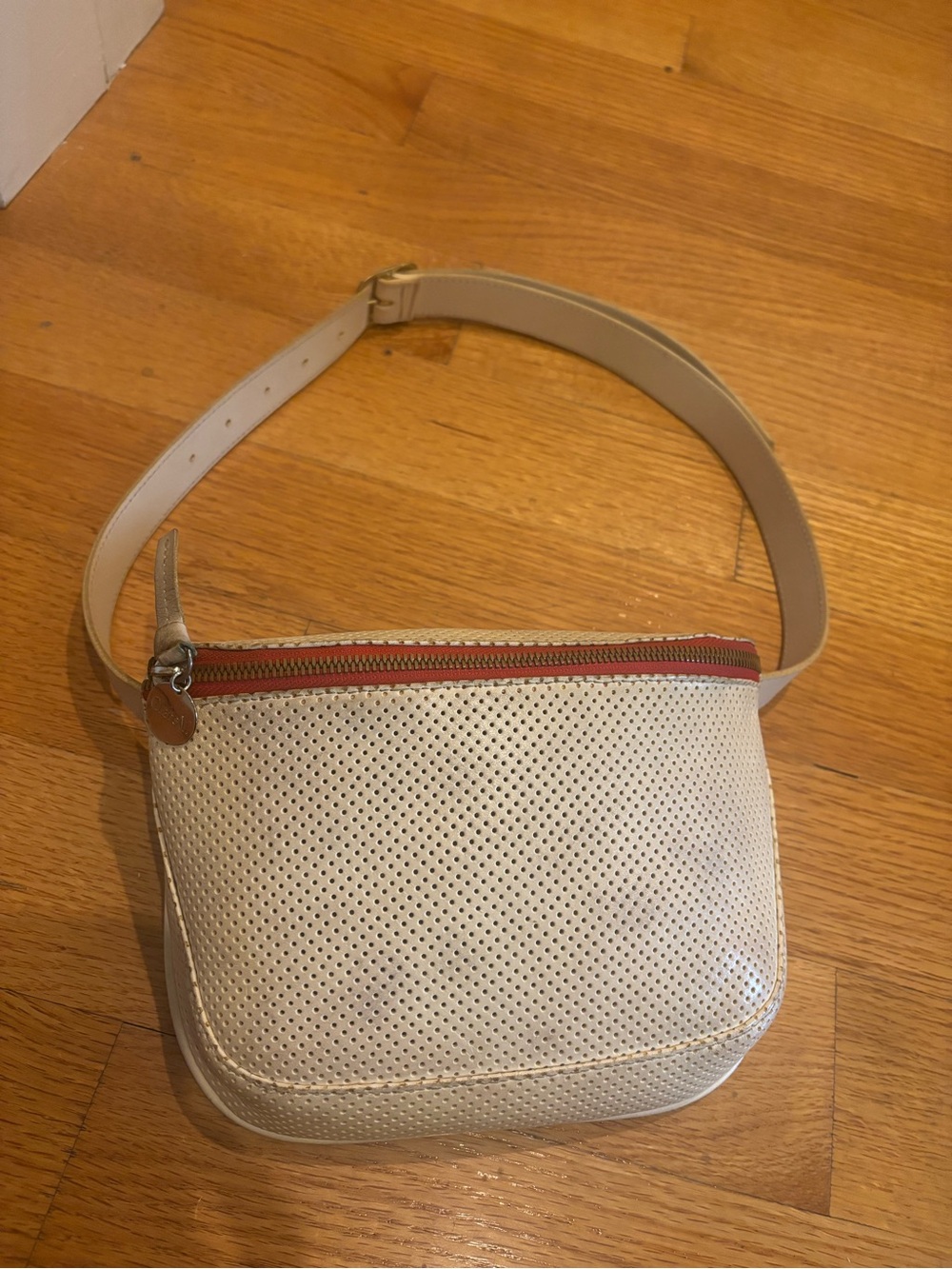 Clare V Cream Perforated Leather Fanny Pack